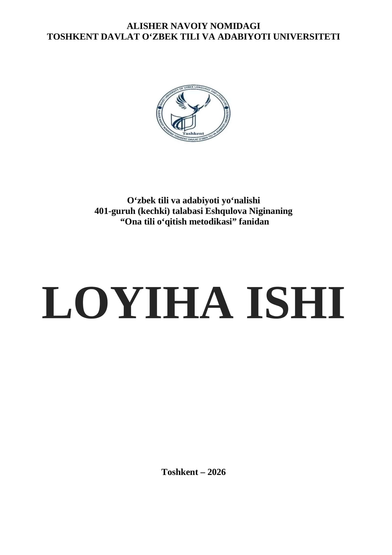 ONA TILI FANIDAN LOYIHA ISHI