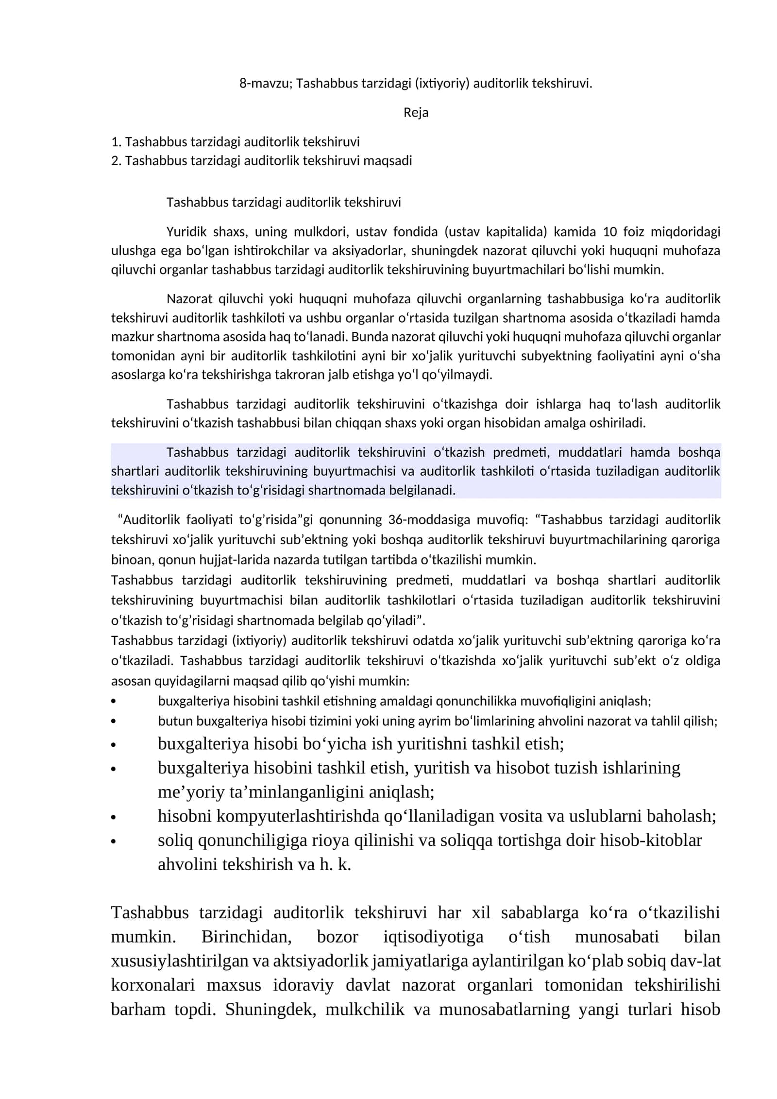Tashabbus tarzidagi (ixtiyoriy) auditorlik tekshiruvi