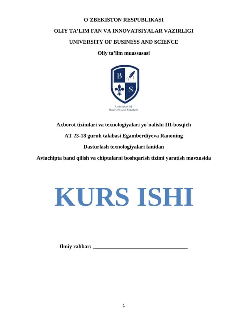 Aviachipta band qilish va chiptalarni boshqarish tizimi yaratish