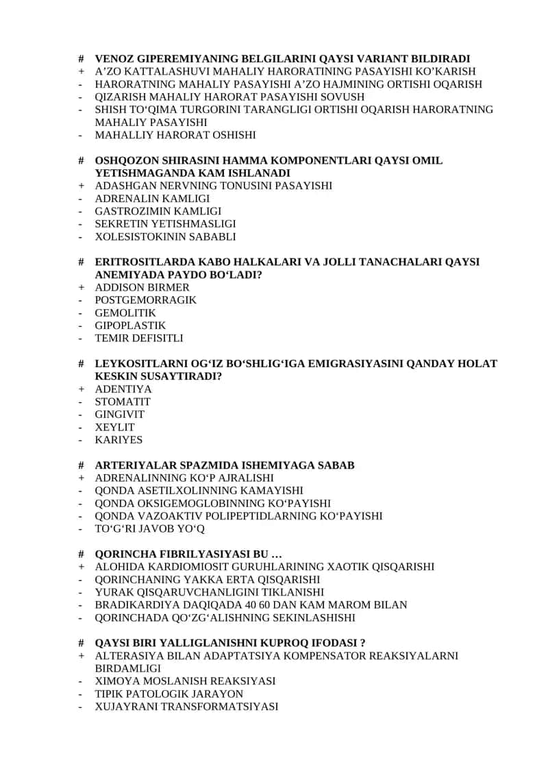 VENOZ GIPEREMIYANING BELGILARINI QAYSI VARIANT BILDIRADI