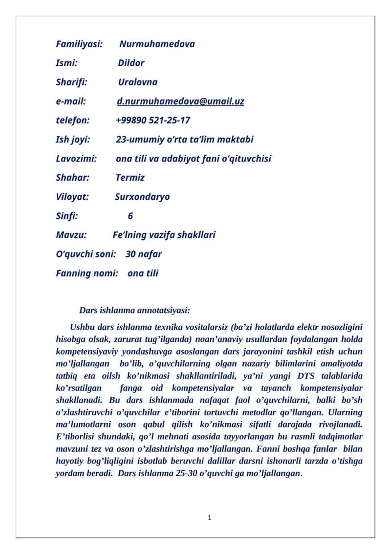 Fe’lning vazifa shakllari