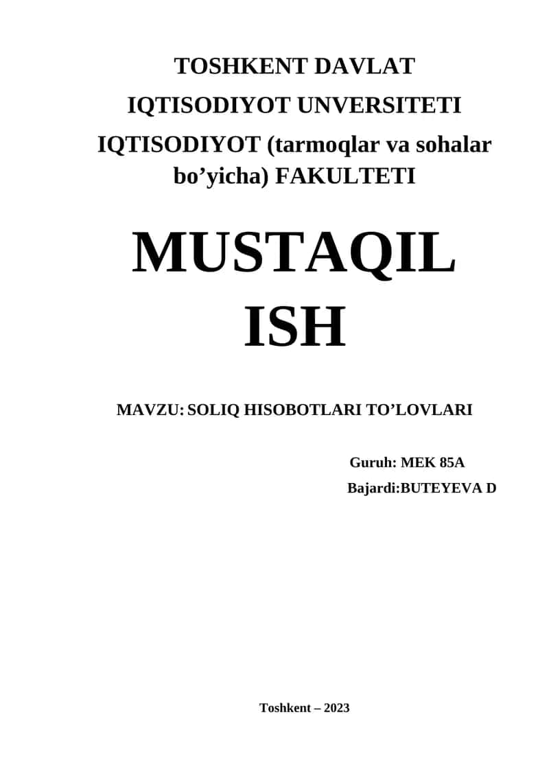 SOLIQ HISOBOTLARI TO’LOVLARI