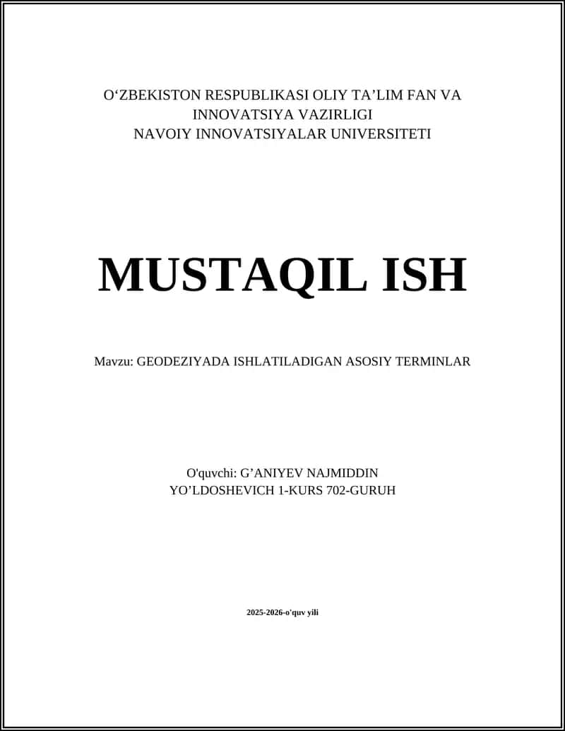 GEODEZIYADA ISHLATILADIGAN ASOSIY TERMINLAR
