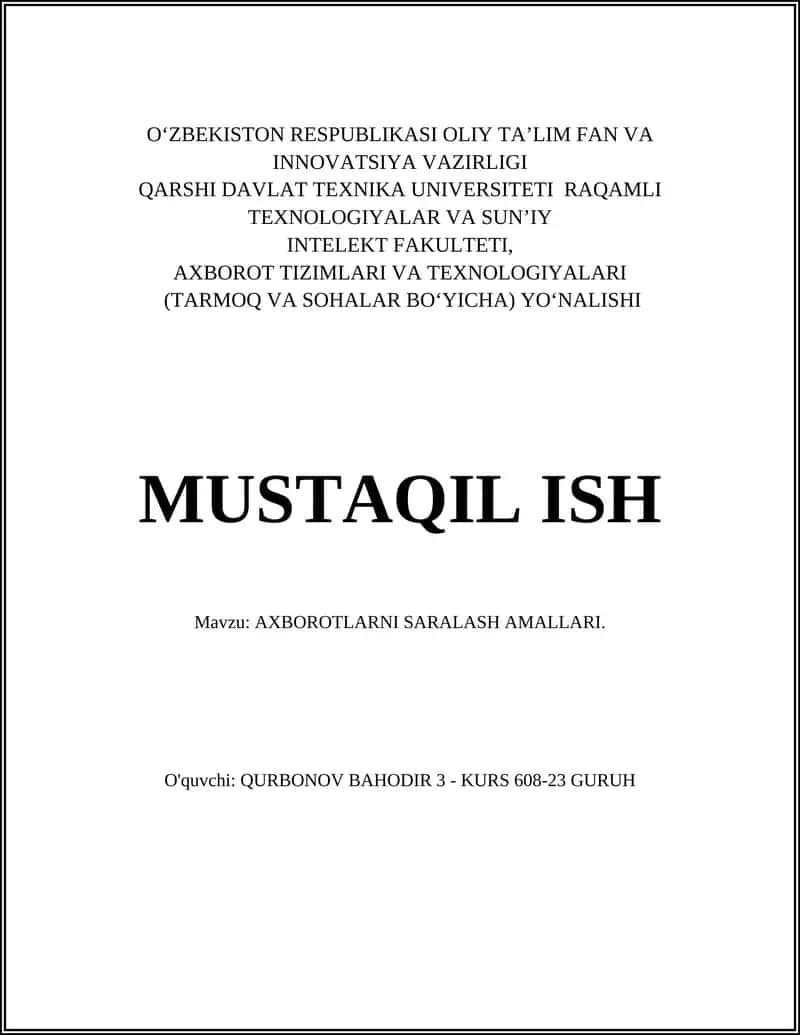 AXBOROTLARNI SARALASH AMALLARI