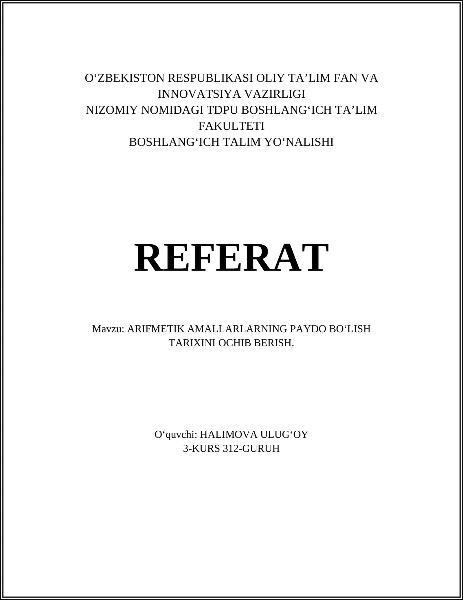 ARIFMETIK AMALLARLARNING PAYDO BOʻLISH TARIXINI OCHIB BERISH
