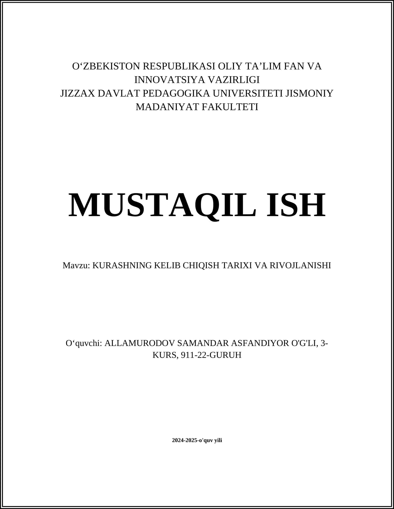Kurashning Kelib Chiqishi