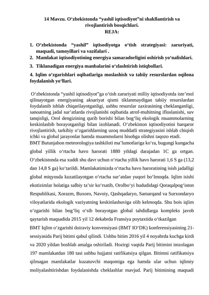 Yashil iqtisodiyotni rivojlantirish