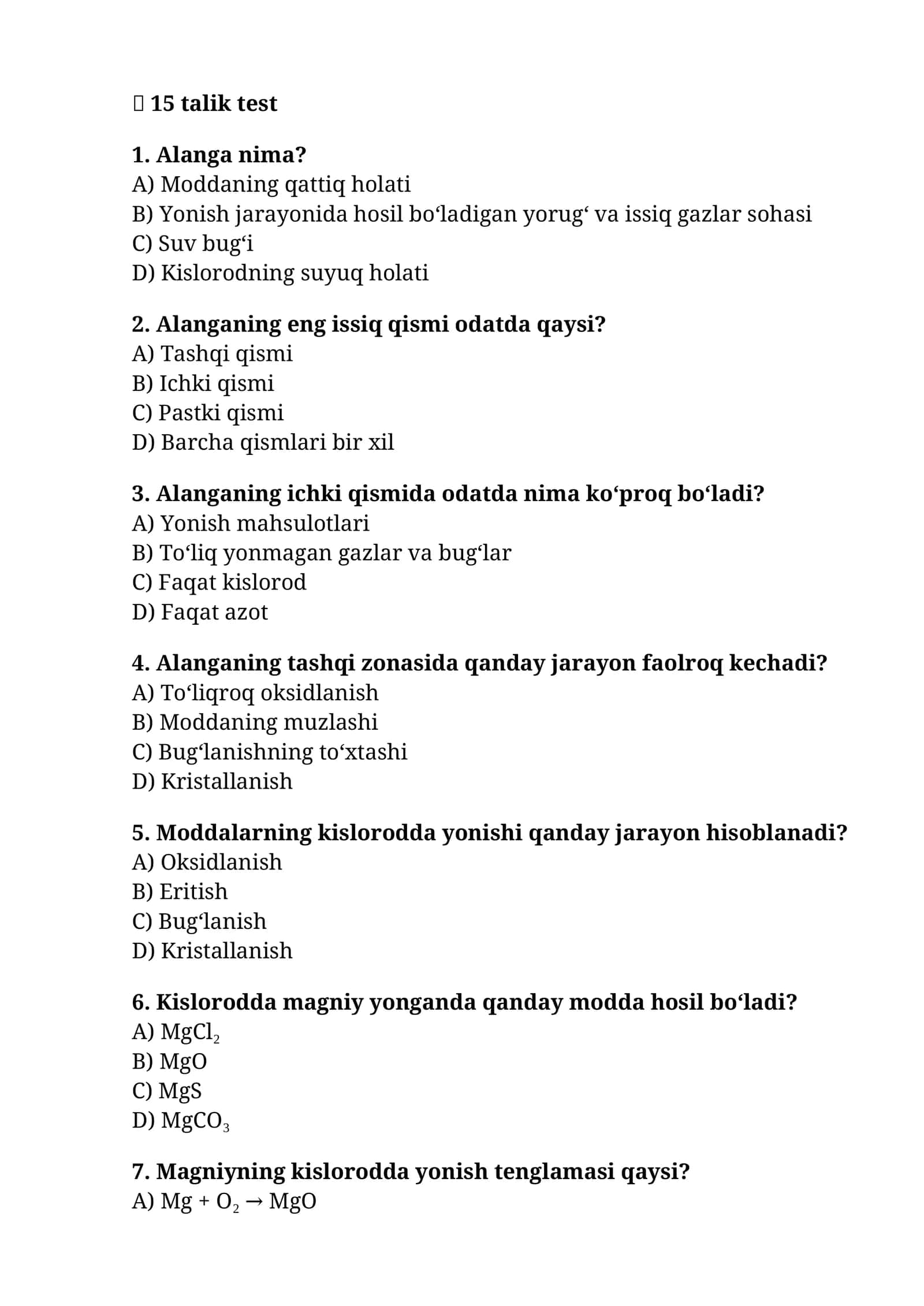 aLANGA TUZILISHI 15 talik test