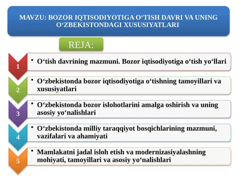 BOZOR IQTISODIYOTIGA O‘TISH DAVRI VA UNING O‘ZBEKISTONDAGI XUSUSIYATLARI