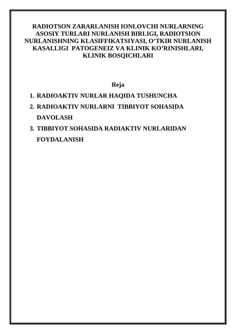 RADIOAKTIV NURLAR HAQIDA TUSHUNCHA