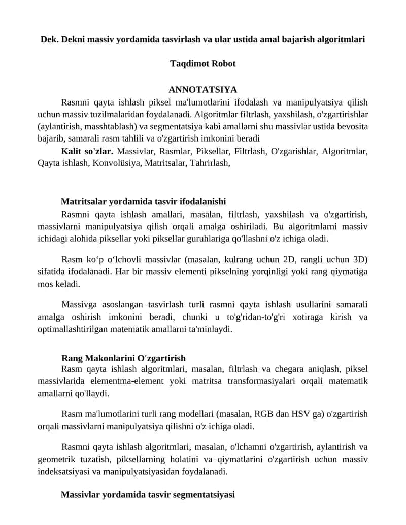 Massivlar yordamida tasvirlash algoritmlari