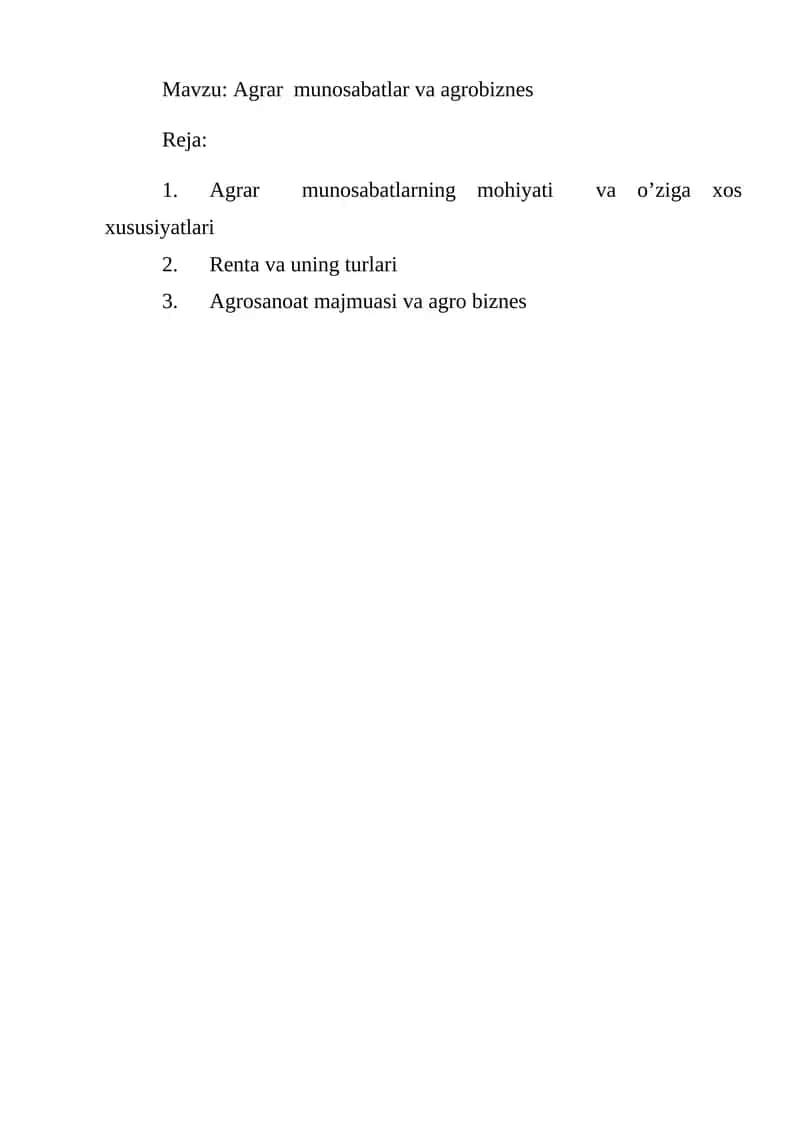 Agrar munosabatlar va agrobiznes