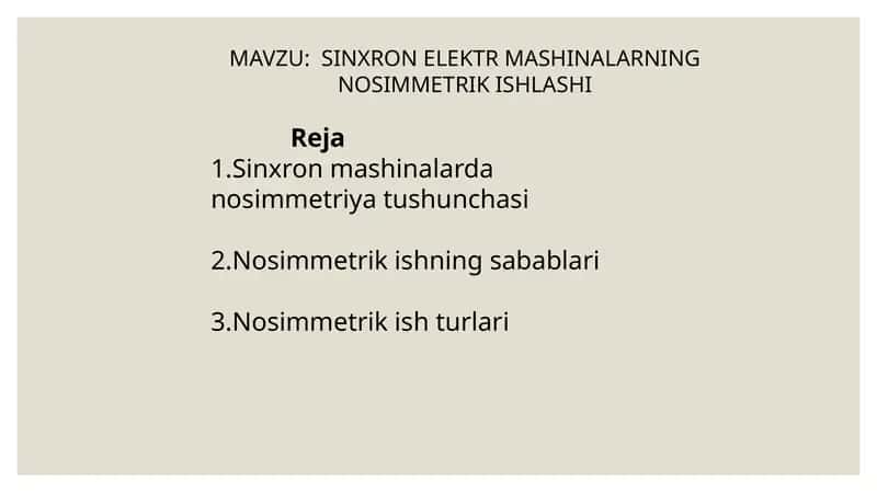 SINXRON ELEKTR MASHINALARNING NOSIMMETRIK ISHLASHI