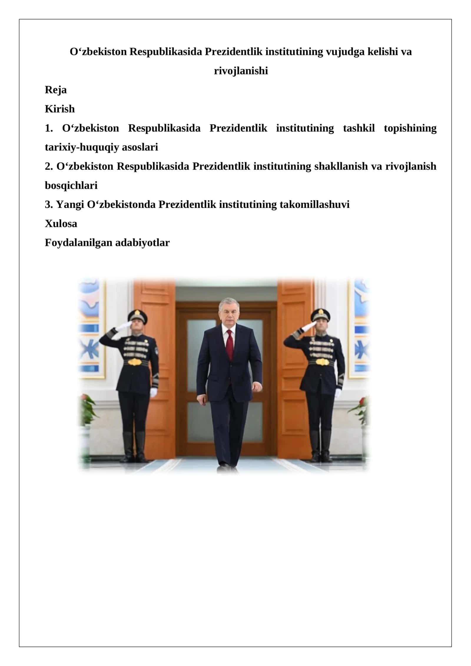 O‘zbekiston Respublikasida Prezidentlik institutining vujudga kelishi va rivojlanishi