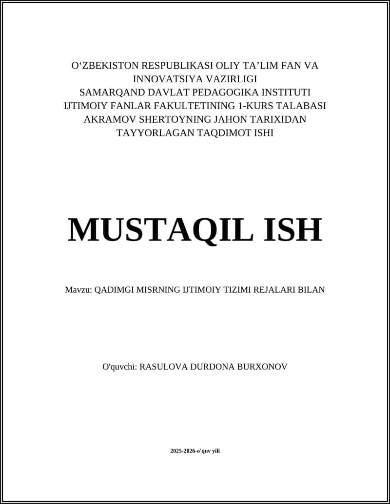 QADIMGI MISRNING IJTIMOIY TIZIMI REJALARI