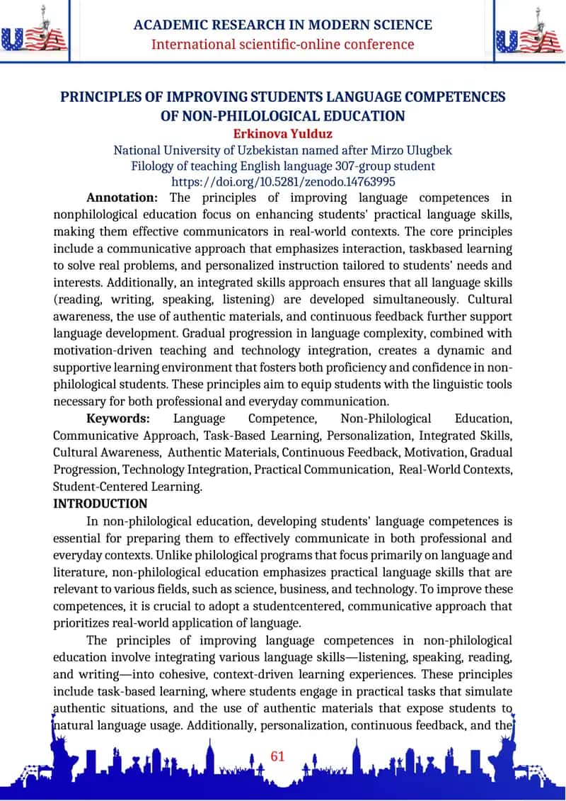 PRINCIPLES OF IMPROVING STUDENTS LANGUAGE COMPETENCES OF NON-PHILOLOGICAL EDUCATION