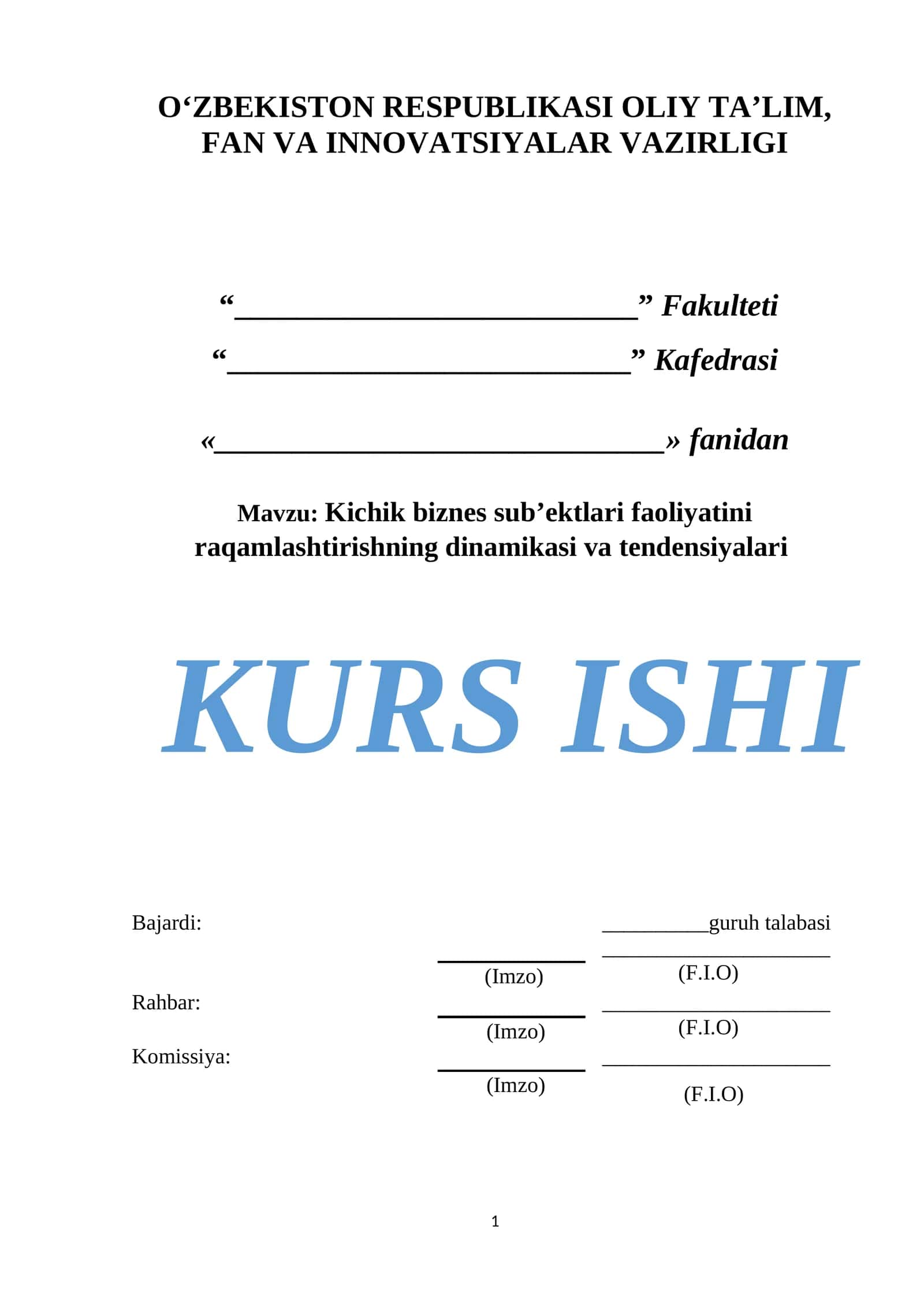 Kichik biznes sub’ektlari faoliyatini raqamlashtirishning dinamikasi va tendensiyalari