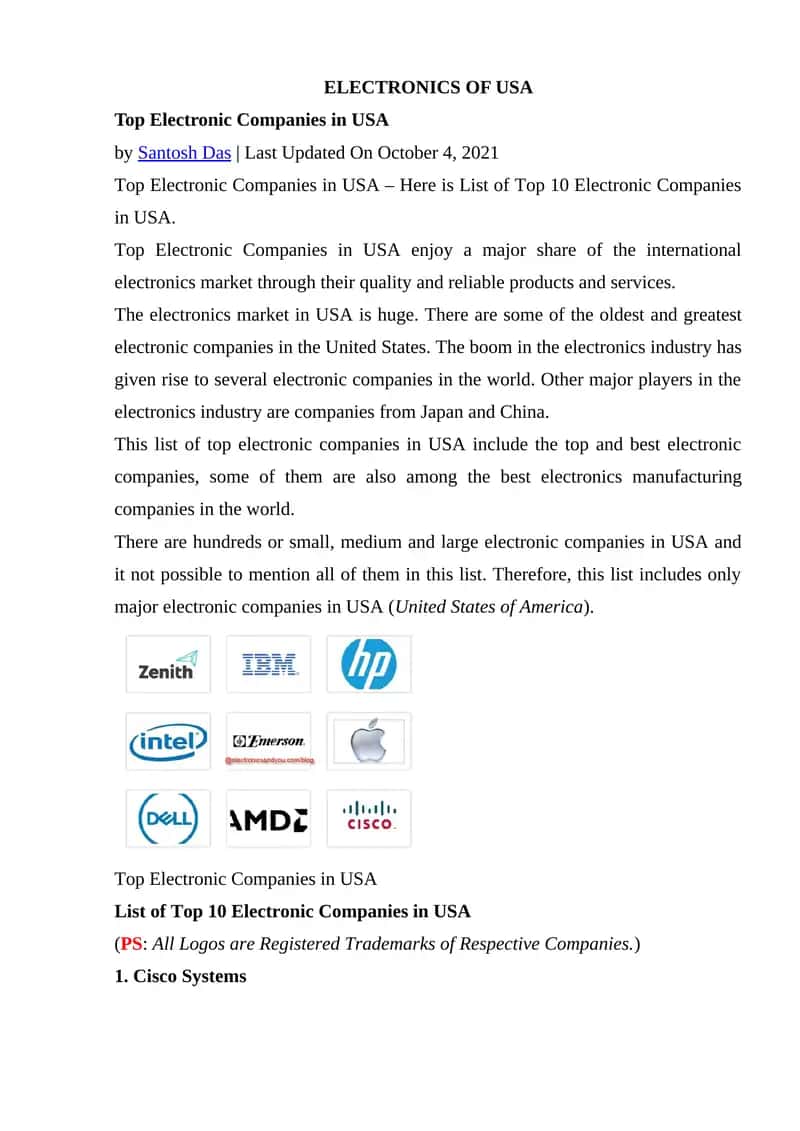 Top Electronic Companies in USA