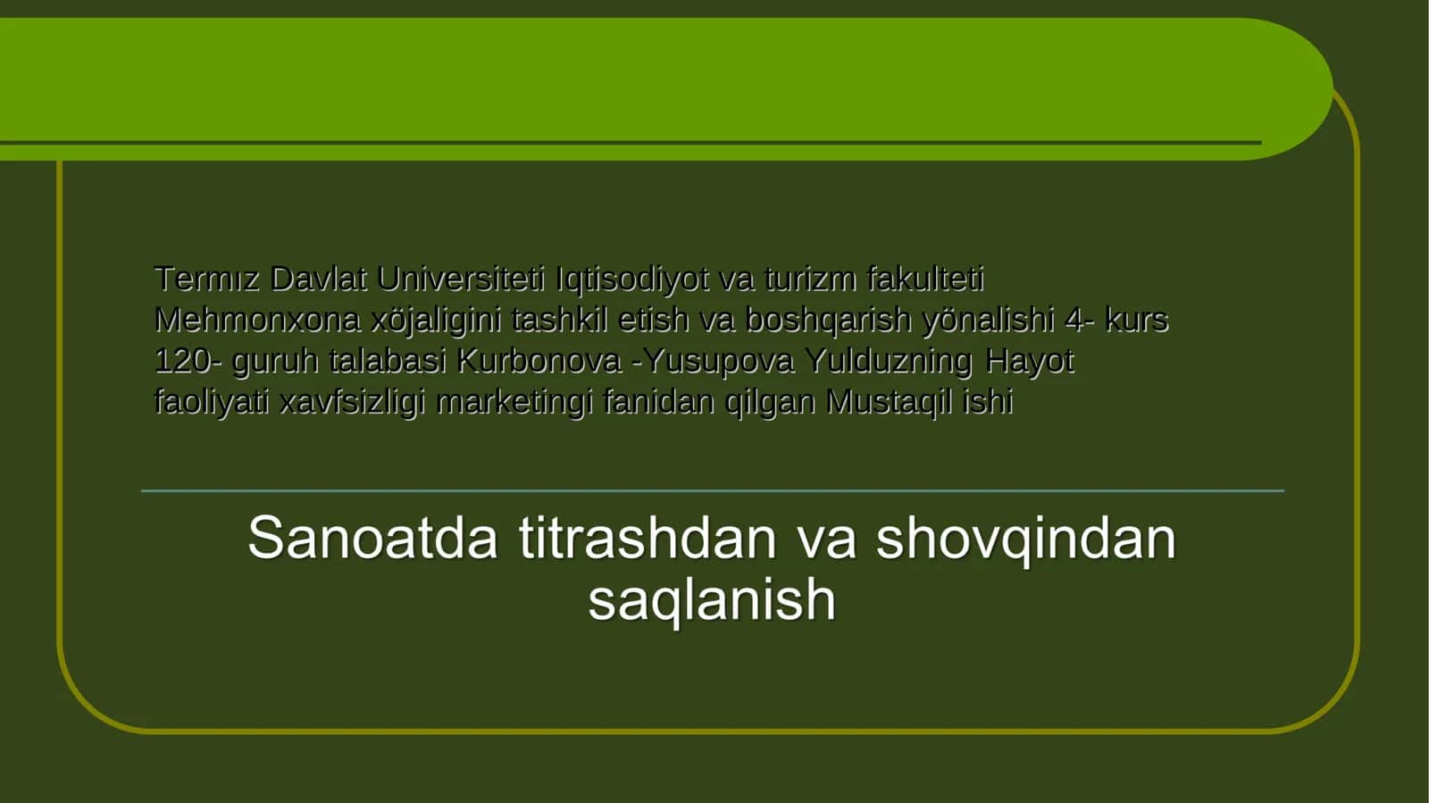Mehmonxona xöjaligini tashkil etish va boshqarish yönalishi
