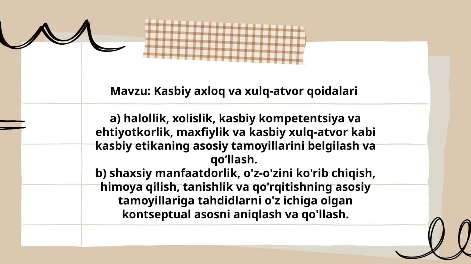 Kasbiy axloq va xulq-atvor qoidalari