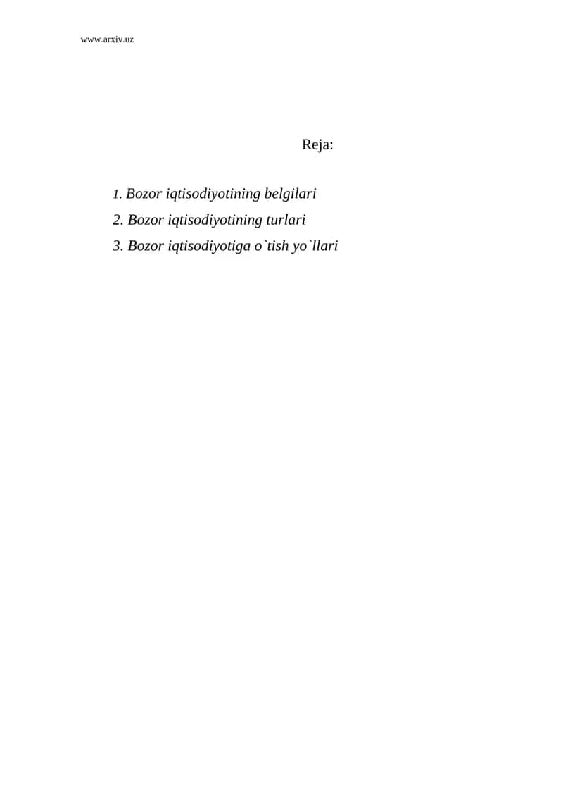Bozor iqtisodiyoti belgilari