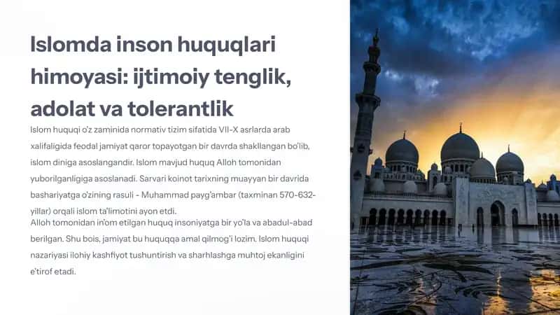 Islomda inson huquqlari himoyasi: ijtimoiy tenglik, adolat va tolerantlik