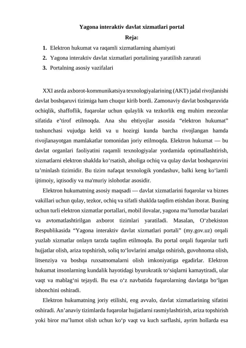 Yagona interaktiv davlat xizmatlari portal