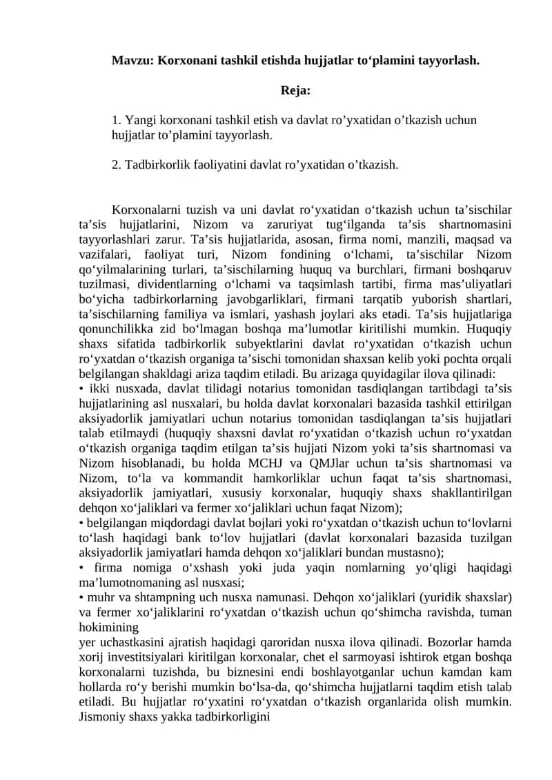 Ta’sis hujjatlari tayyorlash