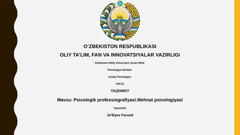 Psixologik professiografiyasi.Mehnat psixologiyasi