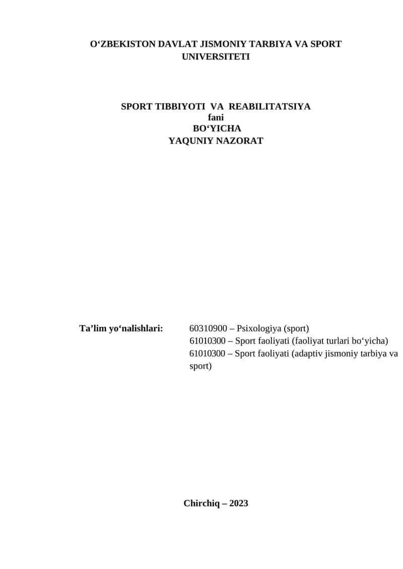 Sport Tibbiyoti va Reabilitatsiya