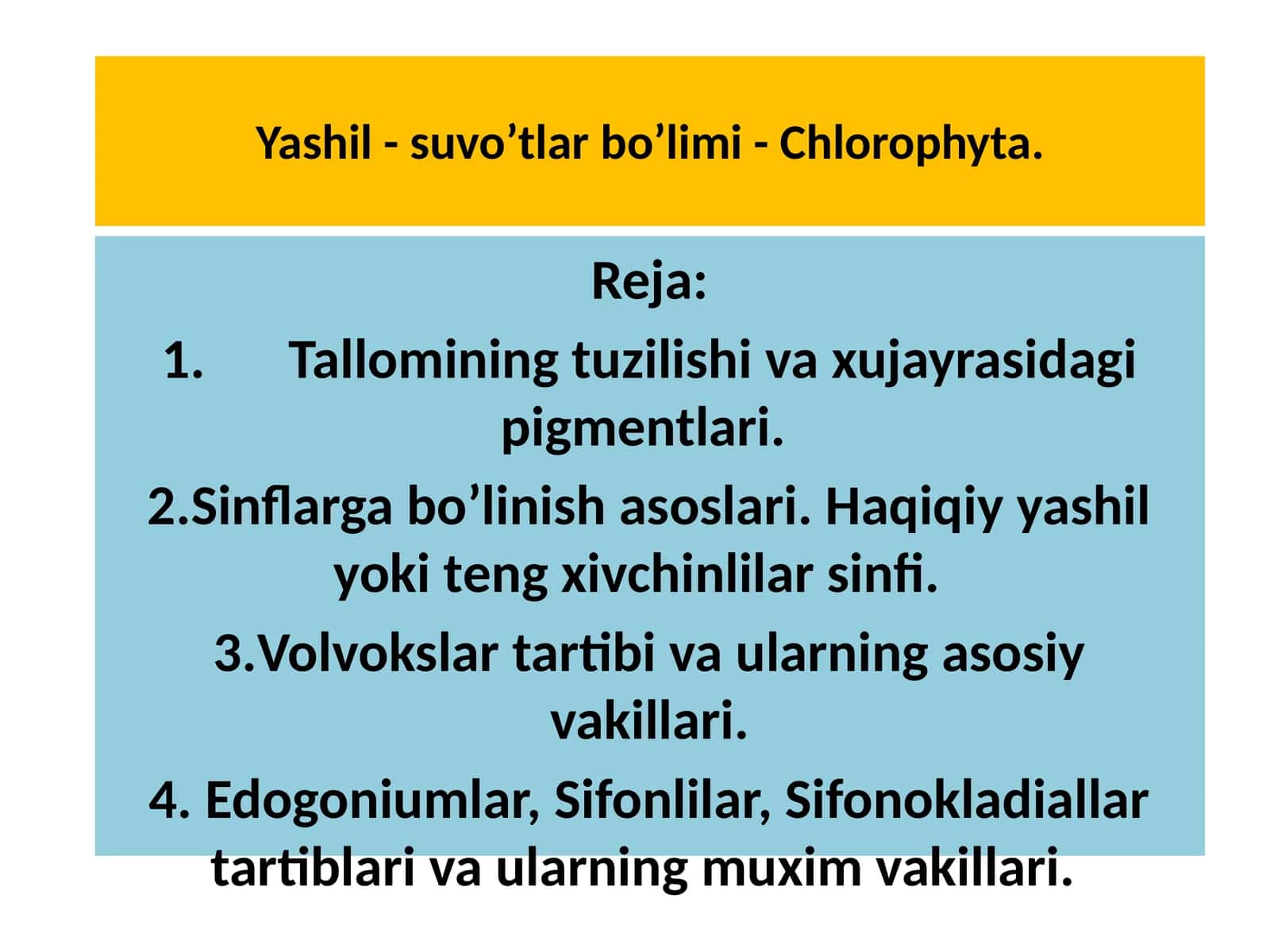 Yashil - suvo’tlarbo’limi- Chlorophyta