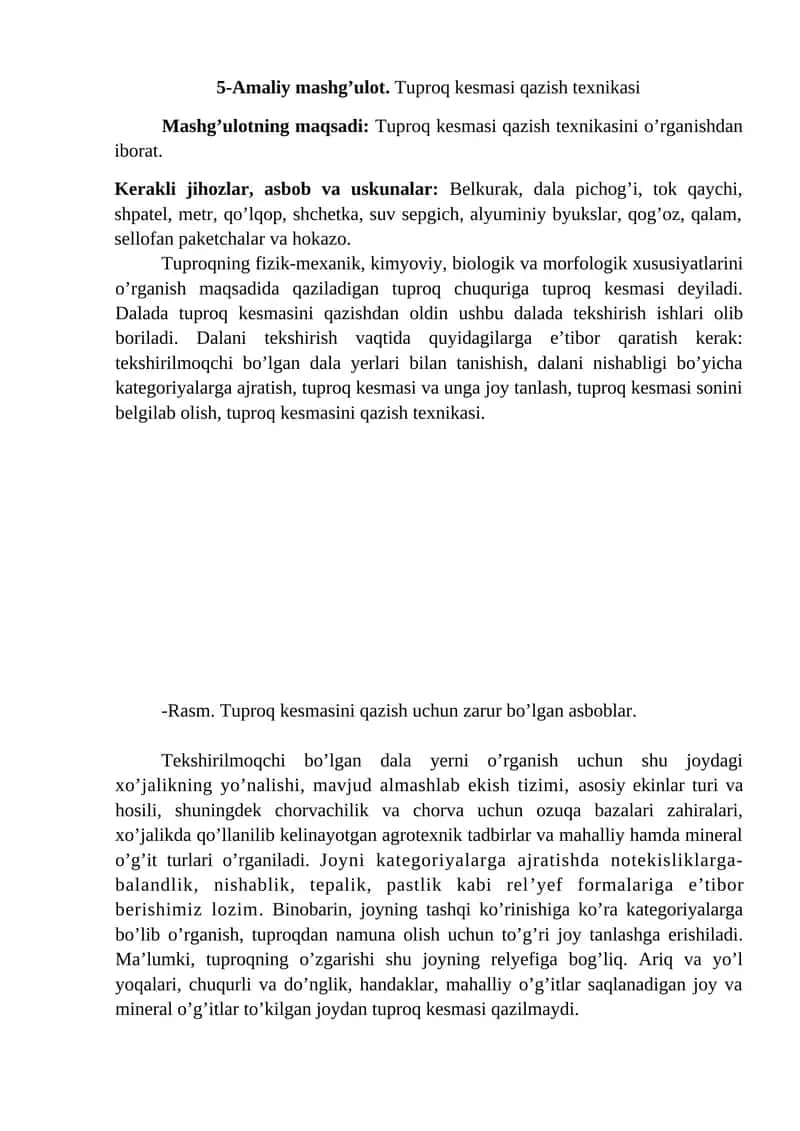 Tuproq kesmasi qazish texnikasi