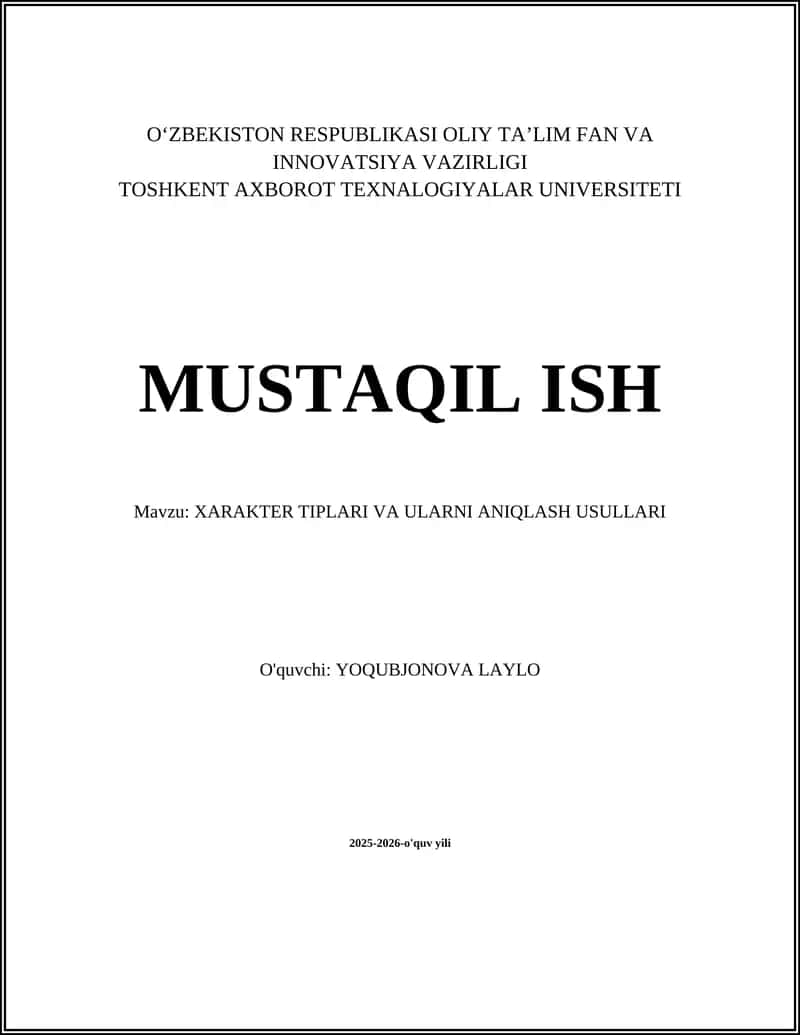 XARAKTER TIPLARI VA ULARNI ANIQLASH USULLARI