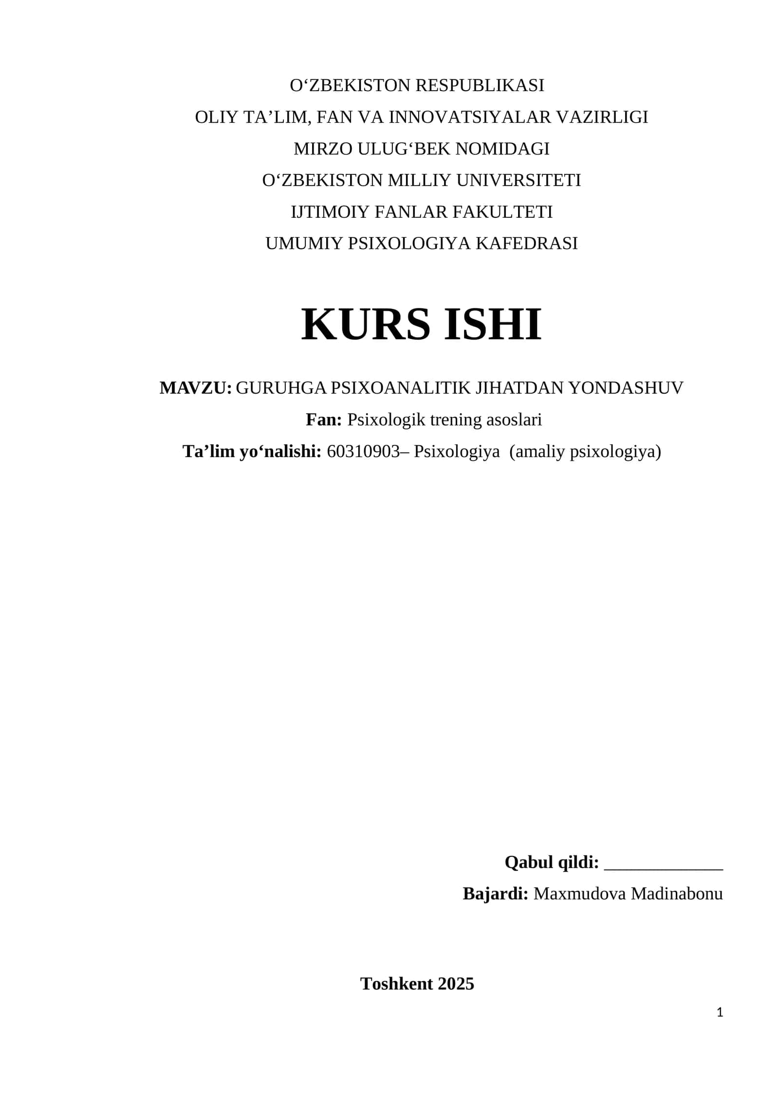 GURUHGA PSIXOANALITIK JIHATDAN YONDASHUV