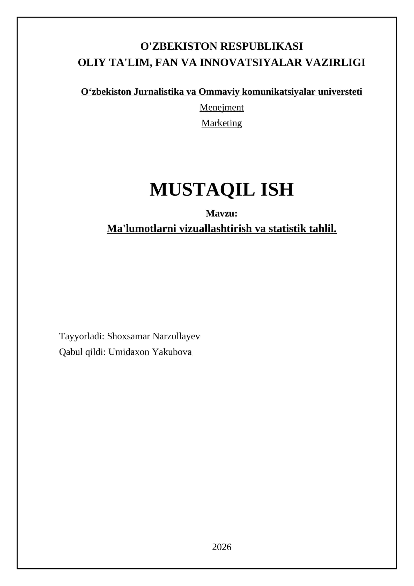 Ma'lumotlarni vizuallashtirish va statistik tahlil