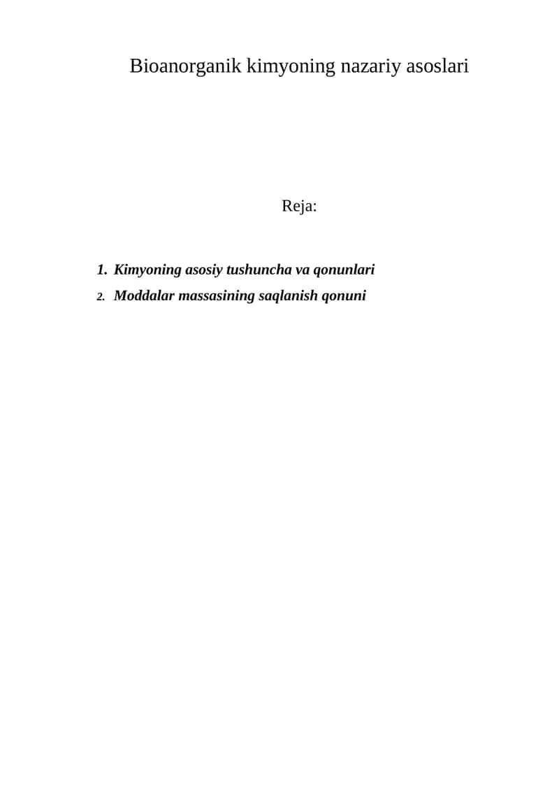 Bioanorganik kimyoning nazariy asoslari