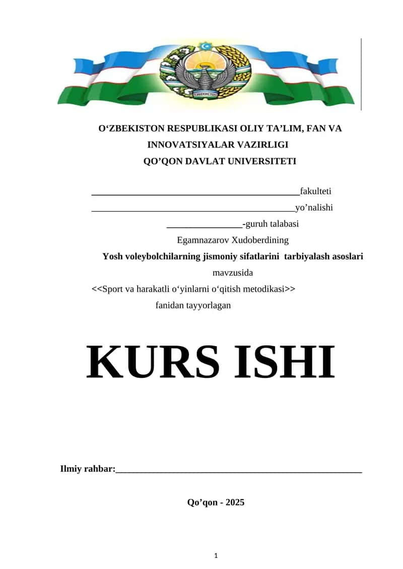 Yosh voleybolchilarning jismoniy sifatlarini tarbiyalash asoslari