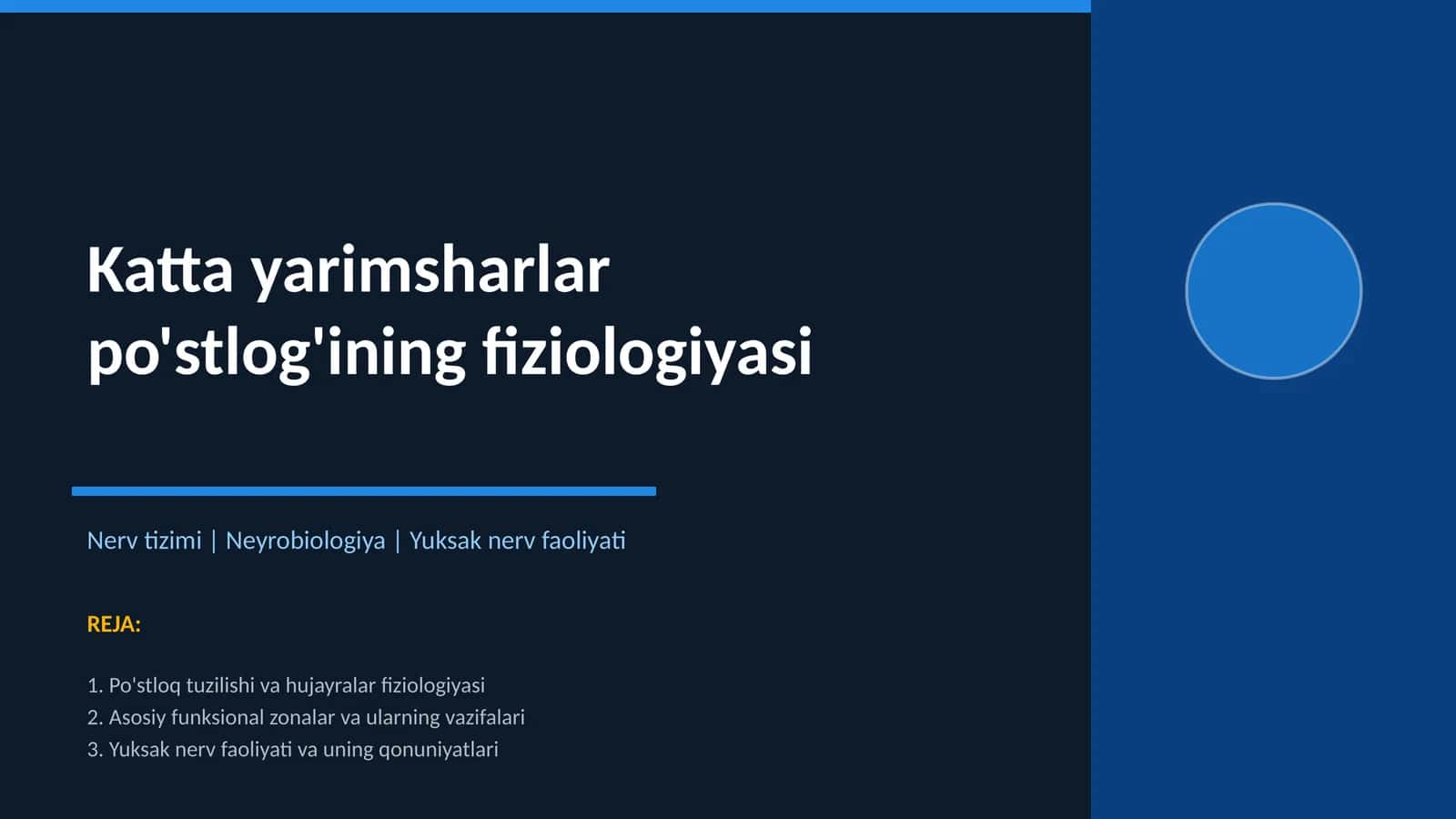 Katta yarimsharlar po'stlog'ining fiziologiyasi