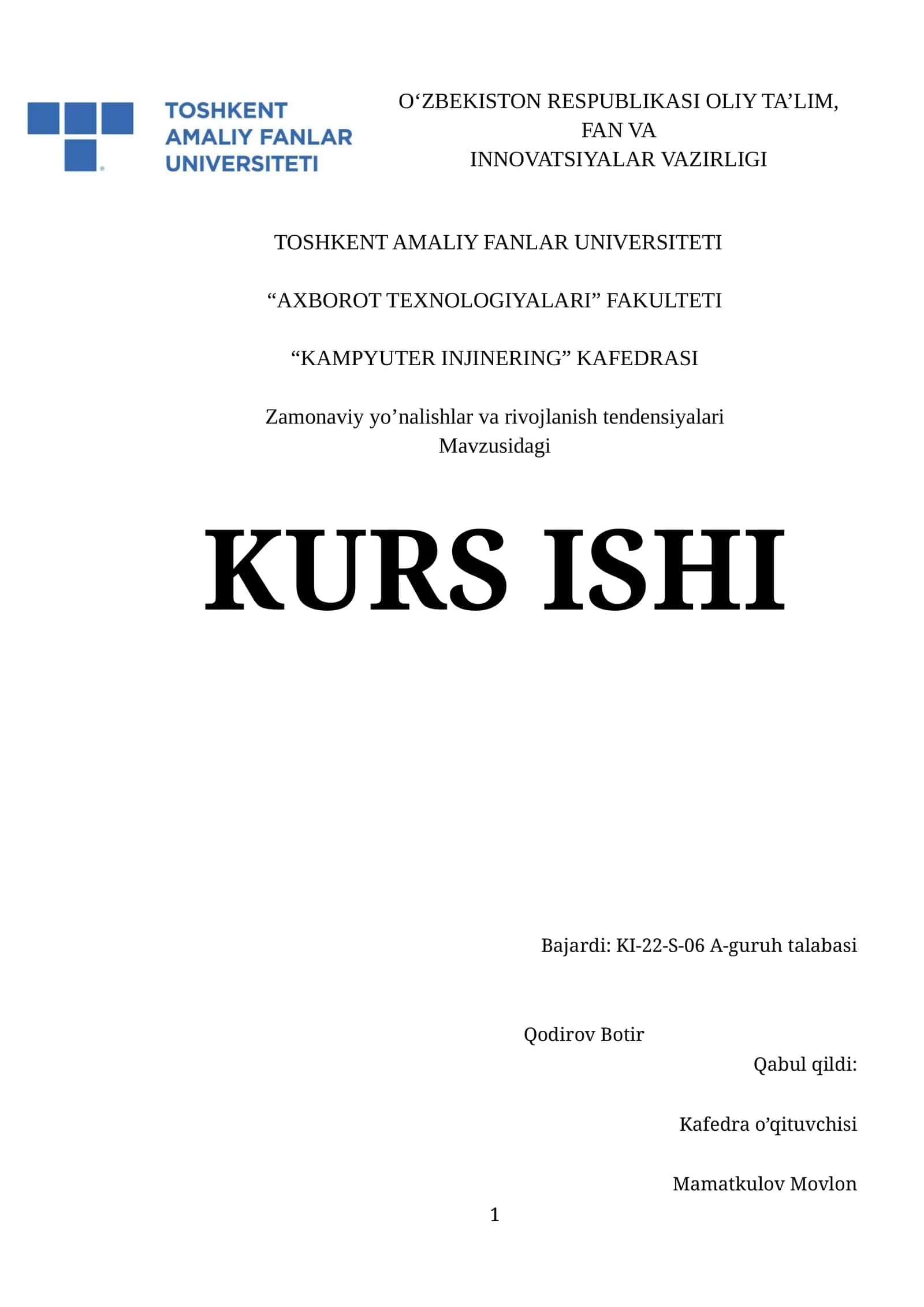Zamonaviy yo’nalishlar va rivojlanish tendensiyalari