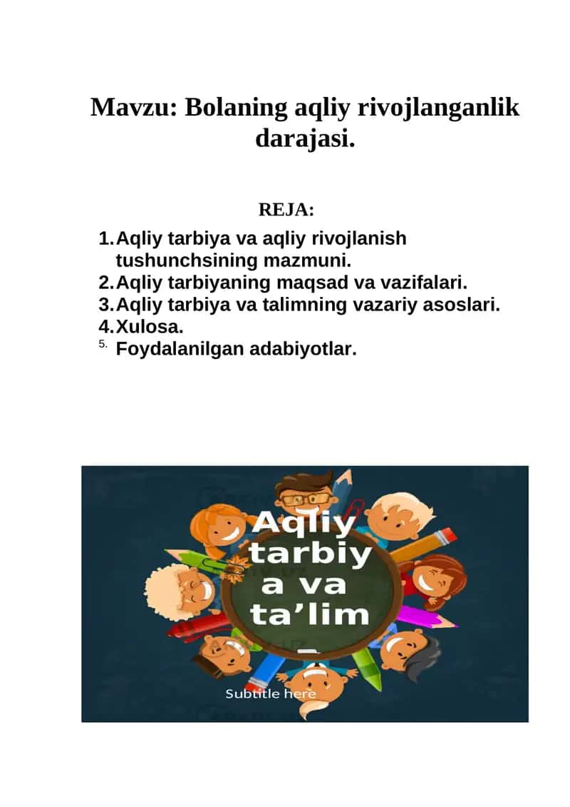 Bolaning aqliy rivojlanganlik darajasi