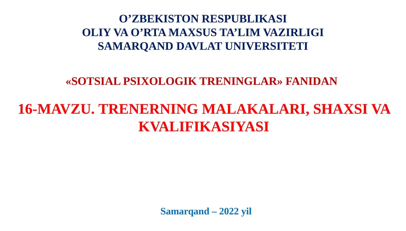 SOTSIAL PSIXOLOGIK TRENINGLAR