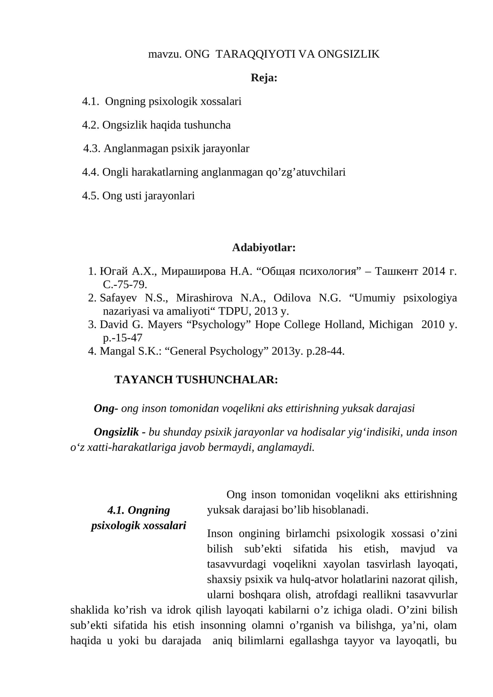 ONG TARAQQIYOTI VA ONGSIZLIK