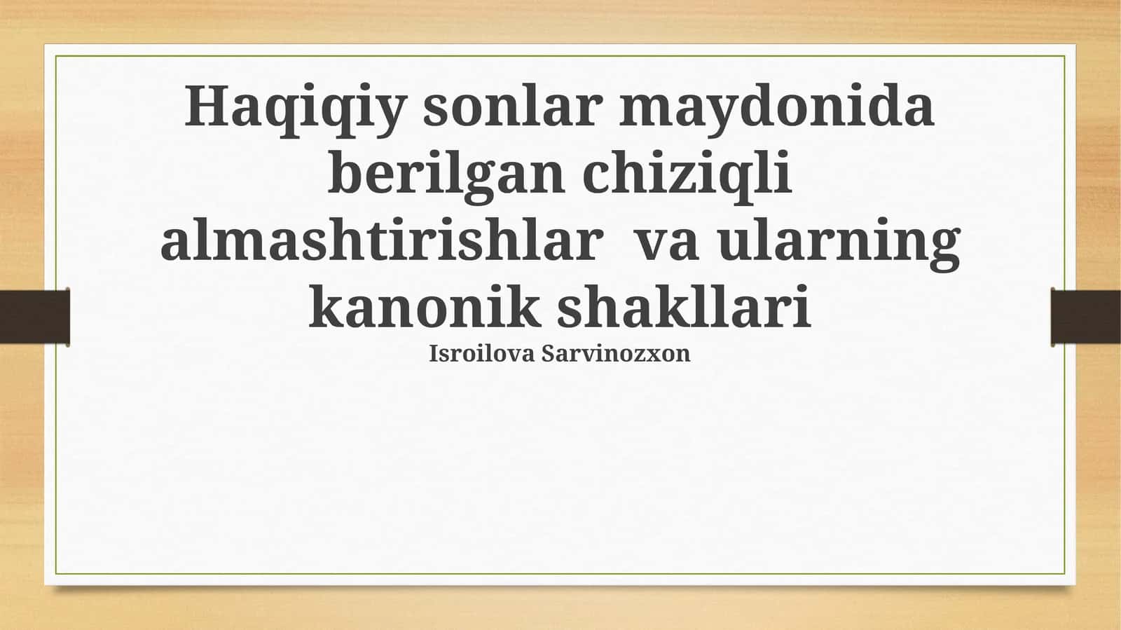 Chiziqli almashtirishlar va ularning xossalari