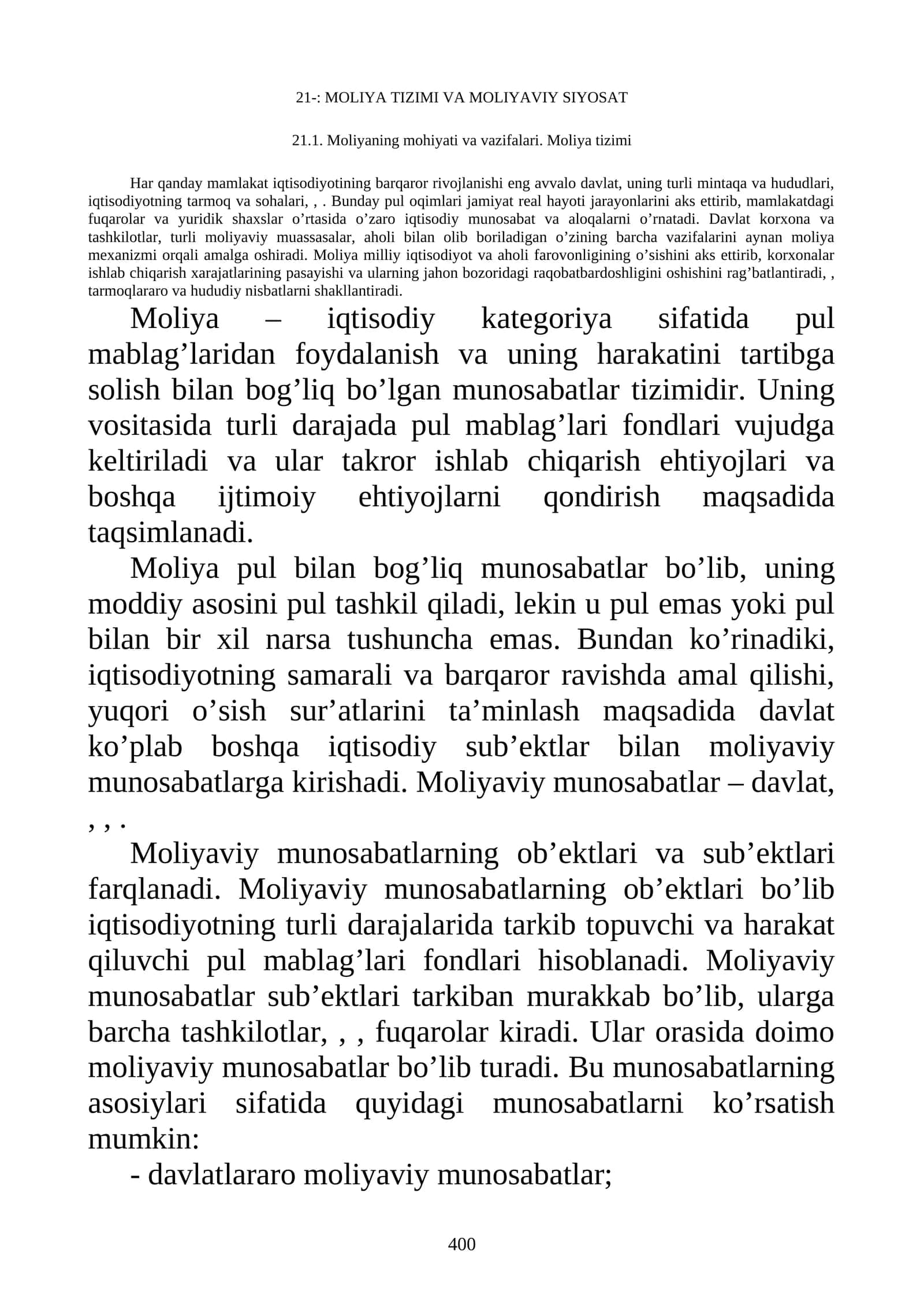 MOLIYA TIZIMI VA MOLIYAVIY SIYOSAT