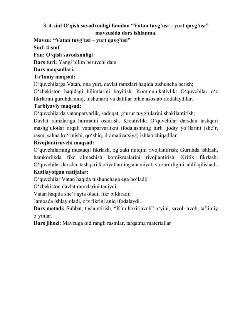 Vatan tuyg’usi – yurt qayg’usi