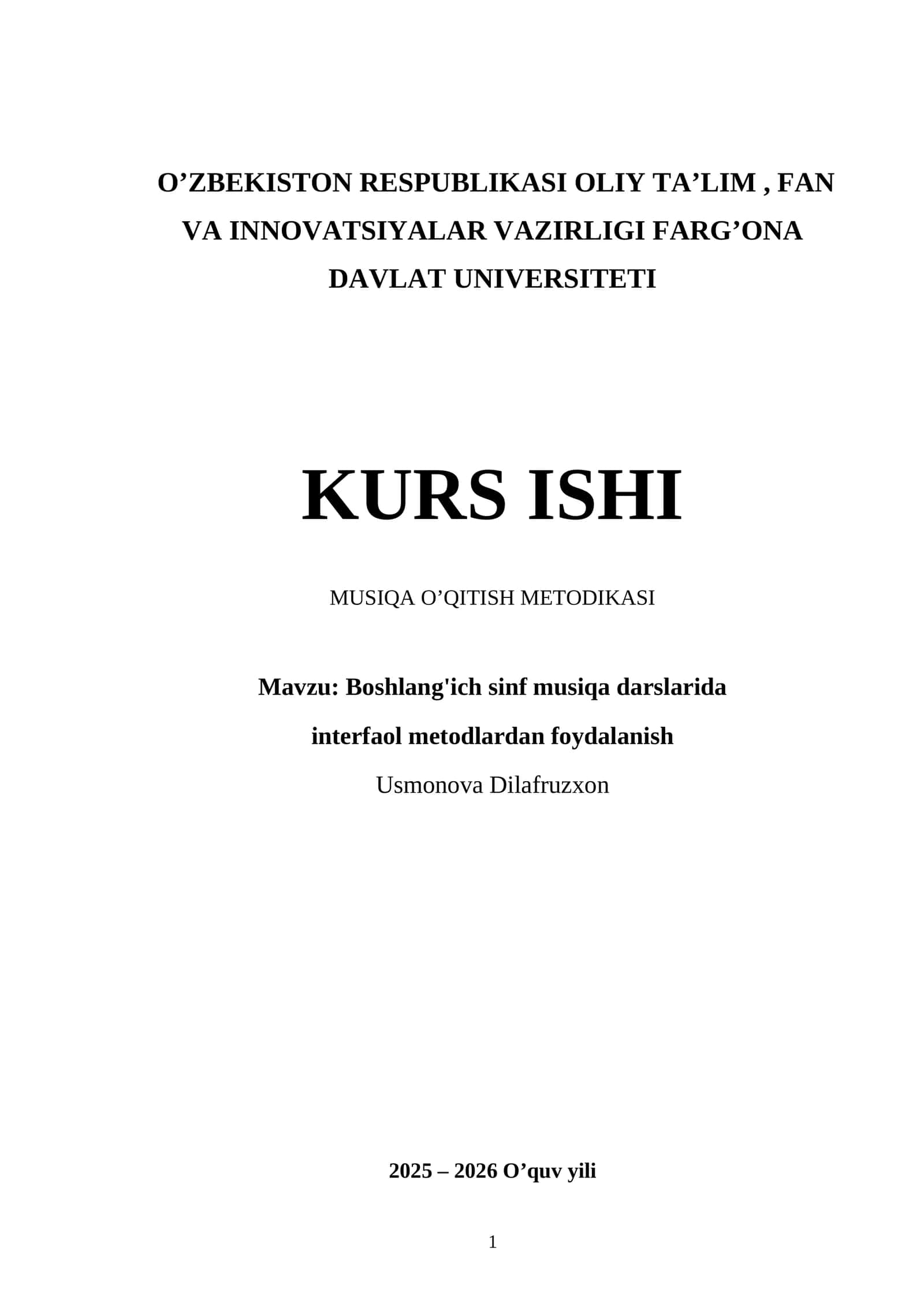 MUSIQA O’QITISH METODIKASI