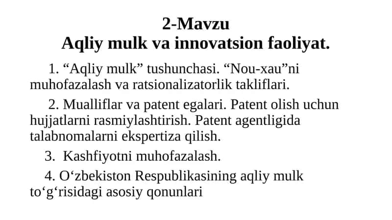 Aqliy mulk va innovatsion faoliyat