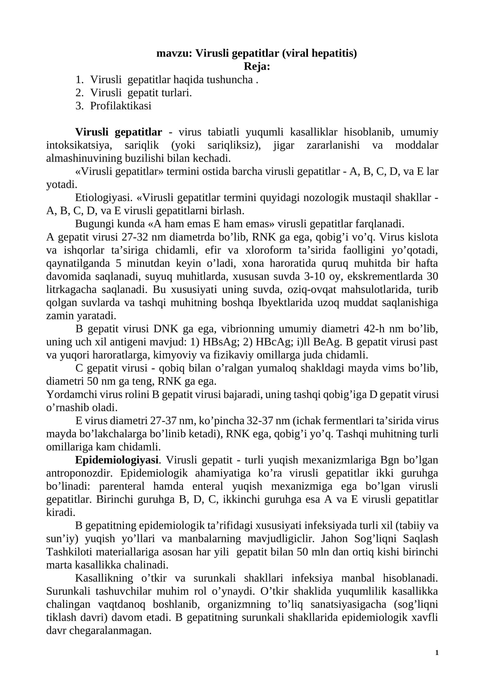 Virusli gepatitlar (viral hepatitis)