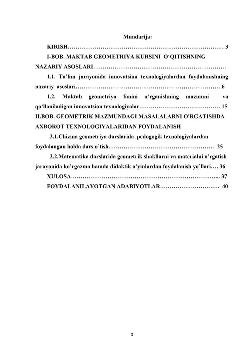 Bob. Maktab Geometriya Kursini Oʻqitishning Nazariy Asoslari