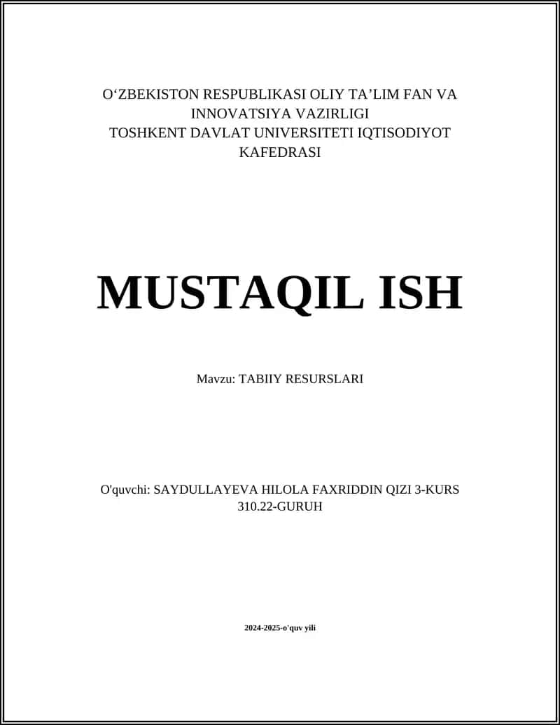 TABIIY RESURSLARI